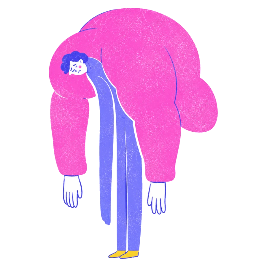Fenweh: a figure bent under an enormous weight, illustrating the heaviness of depression
