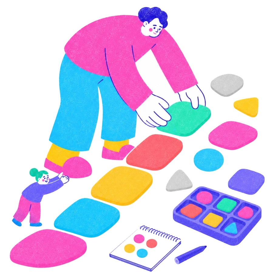 Fenweh: two people laying stepping stones towards a seedling, illustrating executive function support