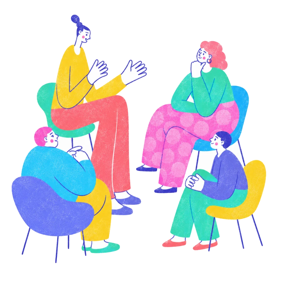 Fenweh: a circle of people seated together in conversation, illustrating recognition shared with company