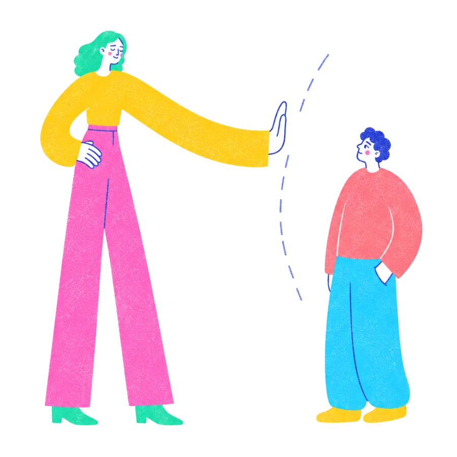 Fenweh: a person holding out a steady hand across a dotted line, illustrating setting a healthy boundary